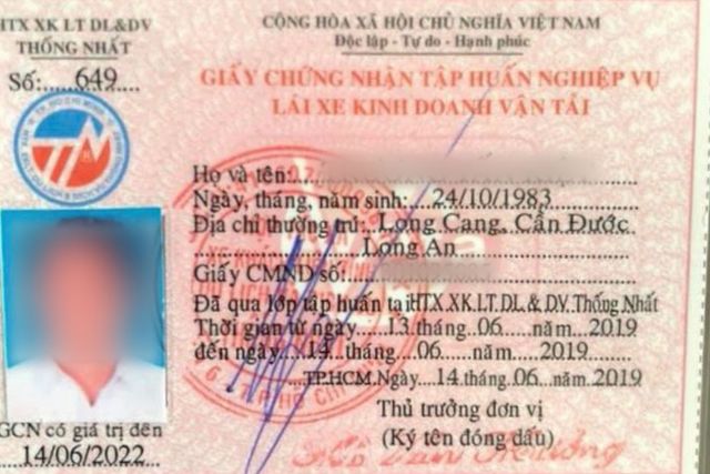 Mẫu giấy chứng nhận tập huấn nghiệp vụ lái xe kinh doanh vận tải
